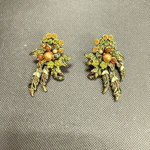 Artisan Gold and Orange Cluster Earrings